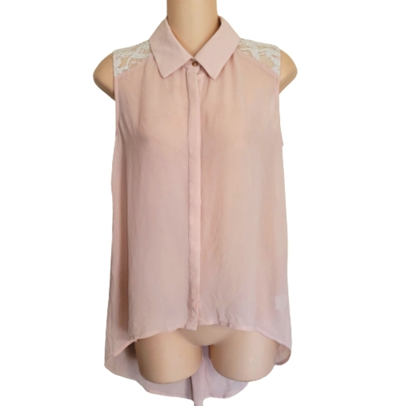 Chloe K Pink Chiffon and Lace Sleeveless Button Down Blouse Size Women's Small - Picture 1 of 9